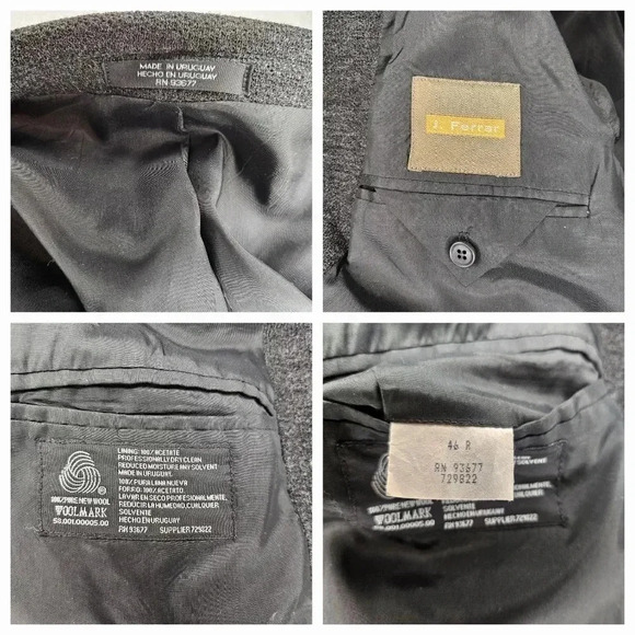 J. Ferrar Men's 100% Pure Wool Charcoal 3-Button Overcoat Blazer Size 46R - Picture 6 of 16